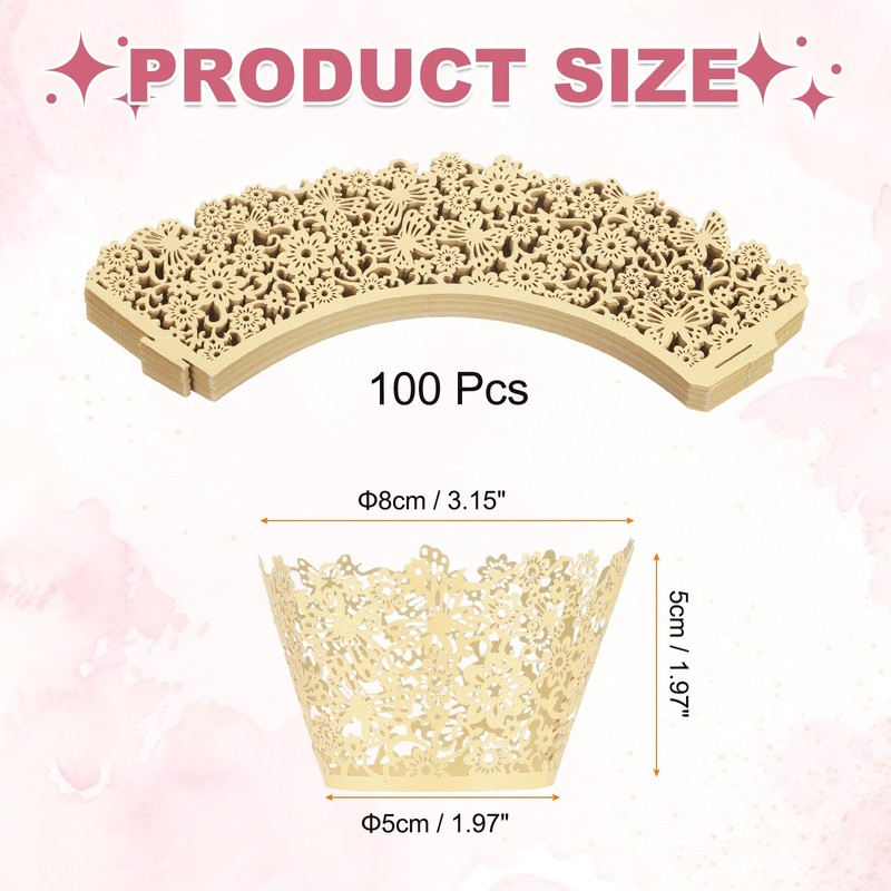 100 Pcs Lace Cupcake Liners Hollow Butterfly Cupcake Wraps, Light Yellow gallery