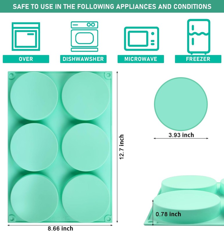 Zorazio 4Inch Round Silicone Mold for Baking, 3Pcs Large 0.78Inch Deep, Green gallery
