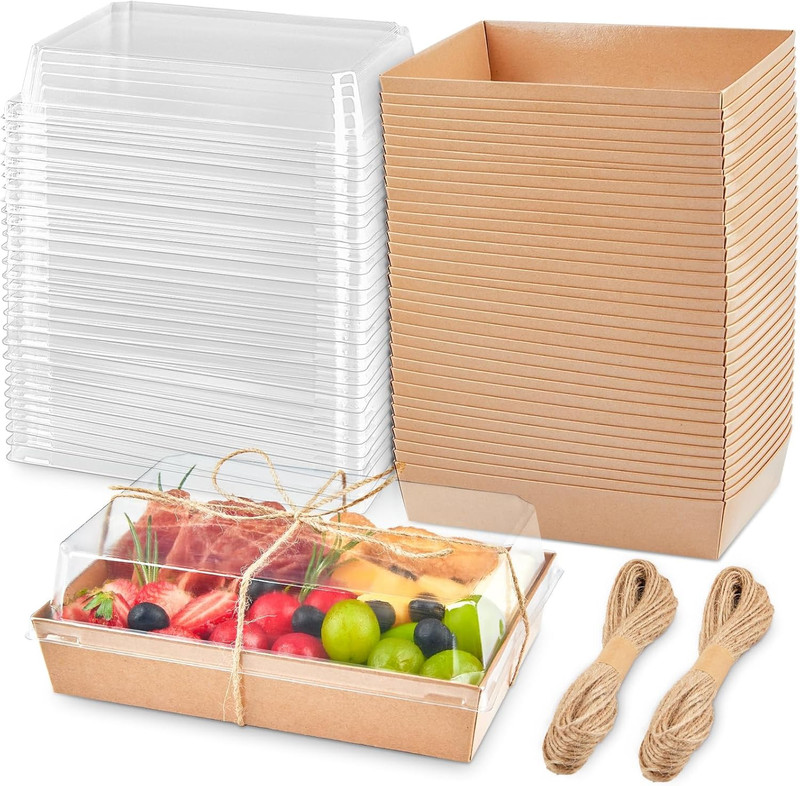 7X5 Inches Charcuterie Boxes with Clear Lids, 50 Pack Paper Bakery Boxes with Wi