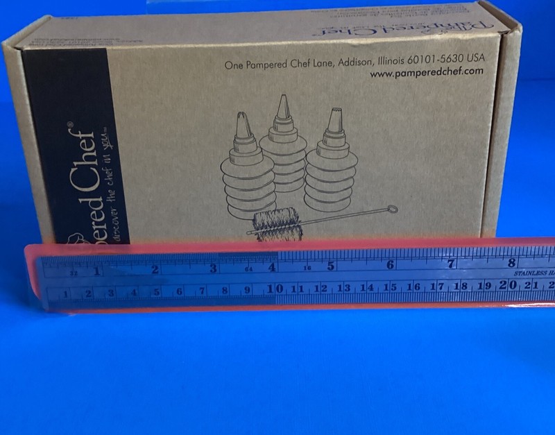 NEW PAMPERED CHEF DECORATOR BOTTLE SET 1585 WITH CLEANING BRUSH gallery