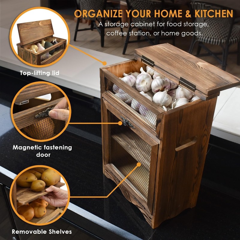 Wooden Potato and Onion Storage Bin - Potato Onion & Garlic Storage Box Rustic gallery