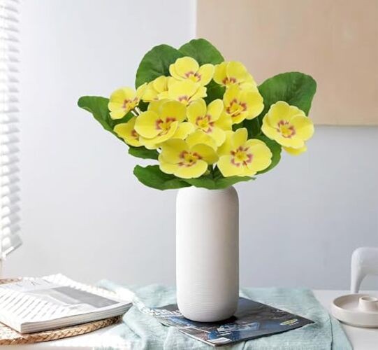 FERIAL 2PCS Artificial Pansy Flowers Spring Floral Arrangement Home Silk Yellow gallery