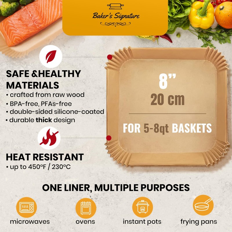 Air Fryer Paper Liners, 125Pcs Disposable 8" Square, Square gallery