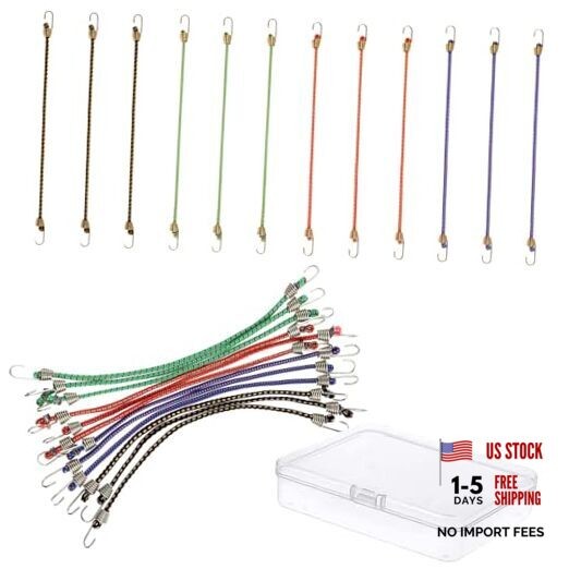 Small Bungee Cords with Hooks 12 Pieces, Mini Bungee Cord Hooks Adjustable
