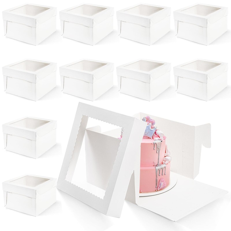 10 PCS 12x12x8″ Large White Cake Boxes with Window Board for Tiered Cakes