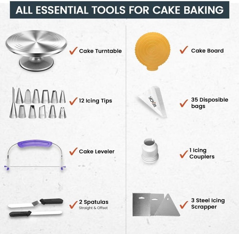 50PCs Cake Decorating Supplies Kit with 12" Aluminum Rotating Cake Turntable gallery