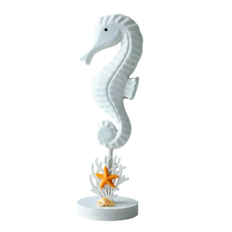 Handmade Wooden Seahorse Figurine with Base - Coastal Beach House Decor gallery