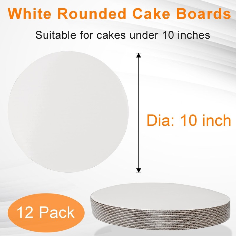 10 inch White Cake Boards - Sturdy Corrugated Round Cake Bases - 12 Pack gallery