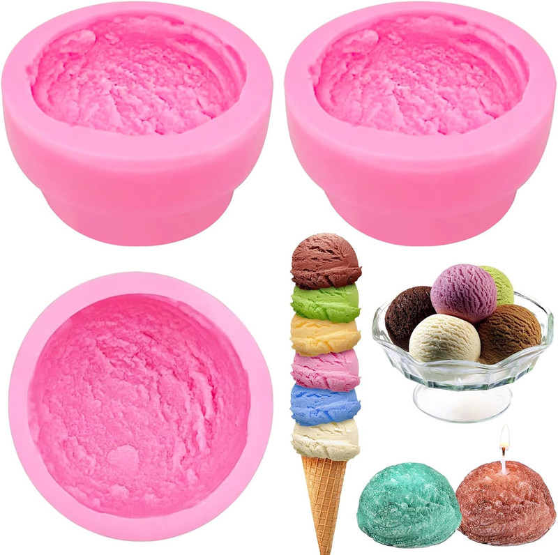 Kuuguu 3 PCS 3D Ice Cream Ball Shape Silicone Molds Semi Sphere Mold Cookie Past