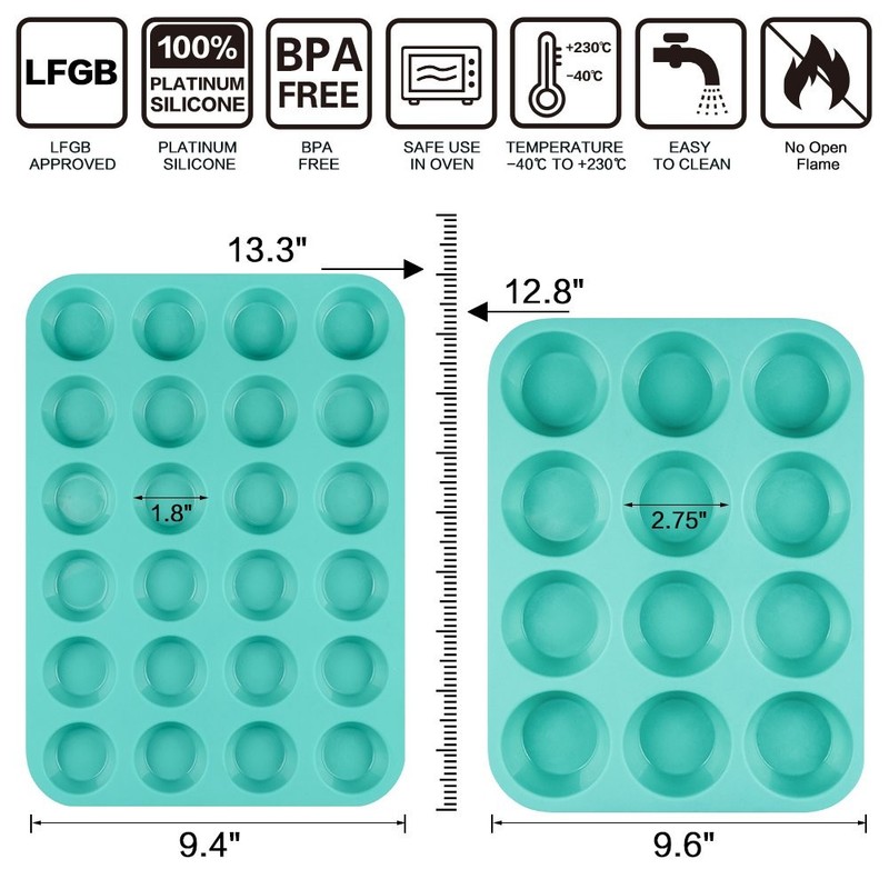 Silicone Muffin Pan Cupcake Pan Set - Mini 24 Cups and Regular 12 Cups Muffin... gallery