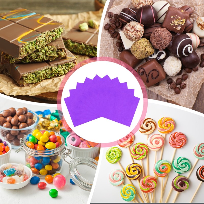 200 Pcs Candy Foil Wrapper, 3.1 x 3.1" Chocolate Wrapper, Purple (Orange Peel) gallery