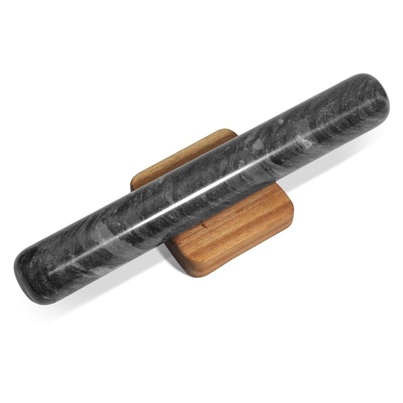 Marble Rolling Pin With Wood Cradle 12 Inch Black Nonstick Dough Roller Professi