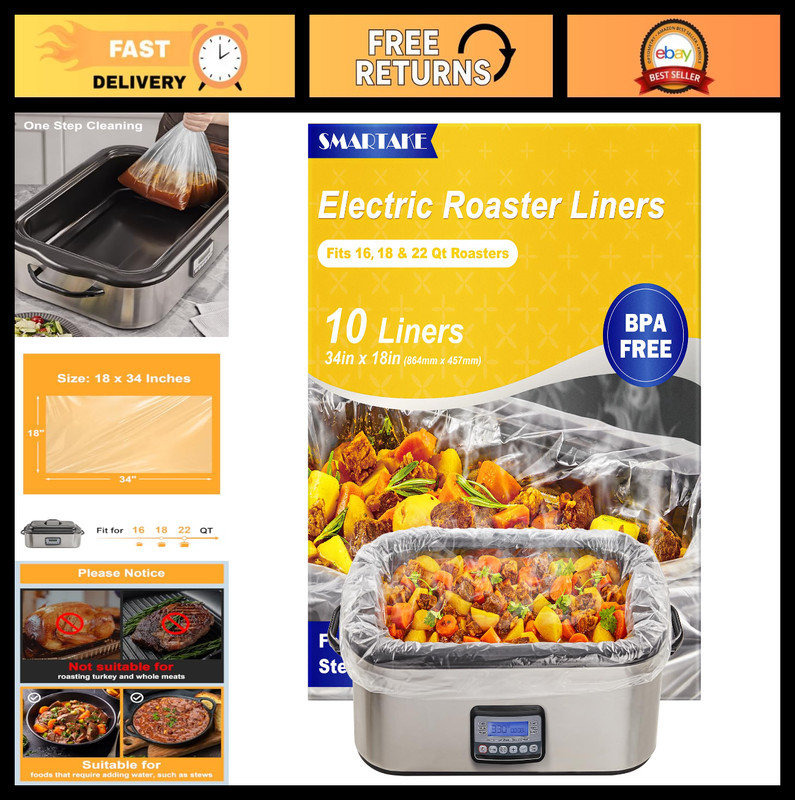 Disposable Roaster Liners, 10 Count – Fits 16-22 Quart Roasters, Easy Cleanup Ba