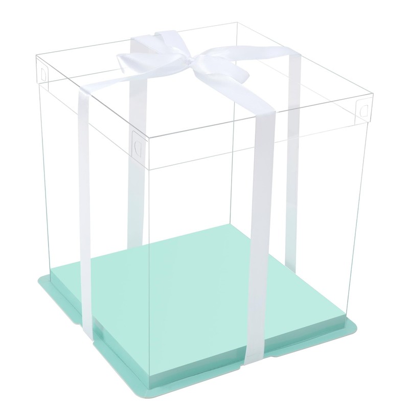 14x14x12inch clear cake with ribbon,12inch14inch tall cake boxes for tiered c…