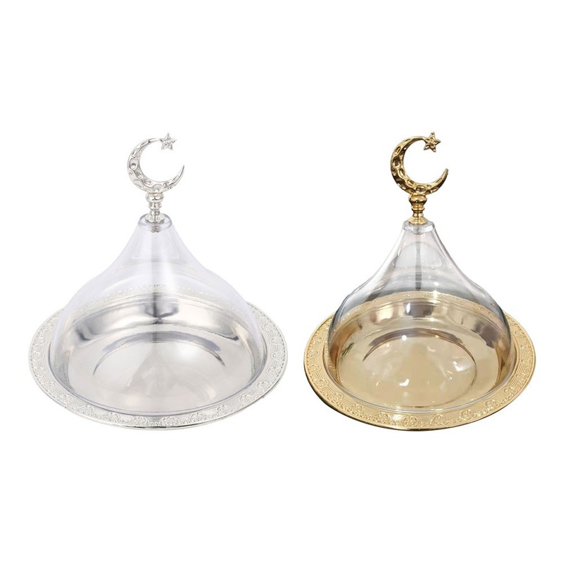 Metal Ramadan Tray with Clear Dome Lid Mini Cake Candy Tray JQ gallery