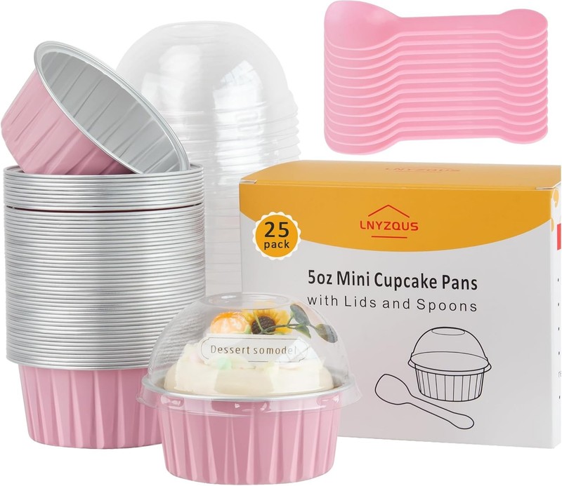 5oz Mini Cake Pans W/ Lids 25 Pack Foil Muffin Tin Small Baking Cups Disposable