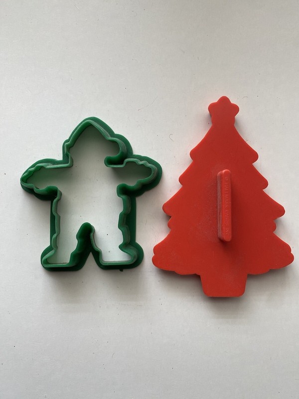 Vintage Hallmark Cards Christmas Tree and Green Elf Man Cookie Cutter Lot of 2 gallery