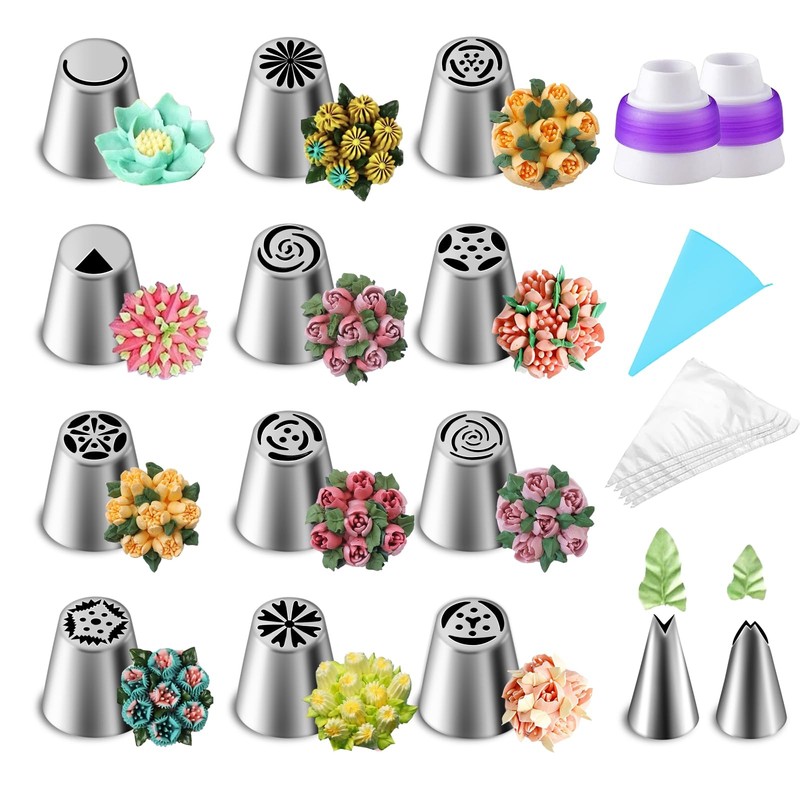 27 Pieces Russian Piping Tips Set, Cake Decorating Tips Baking Supplies for C…