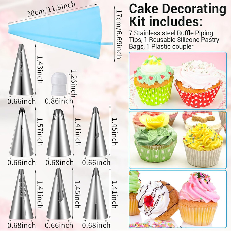 9 PCS Reusable Piping Bag Tips Set Stainless Steel Ruffle Large Cake Decor gallery