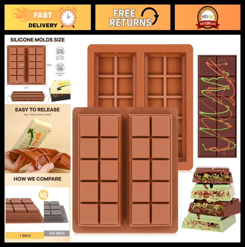 Silicone Chocolate Molds – 1 Inch Deep, Non-Stick, Flexible for Homemade Chocola