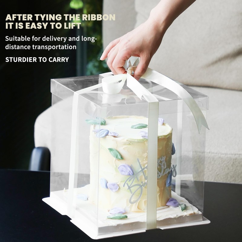 3 Pcs Clear Gift Box with Ribbon 2-Layer 8.5x8.5x9 Inch, Transparent Cake Car... gallery