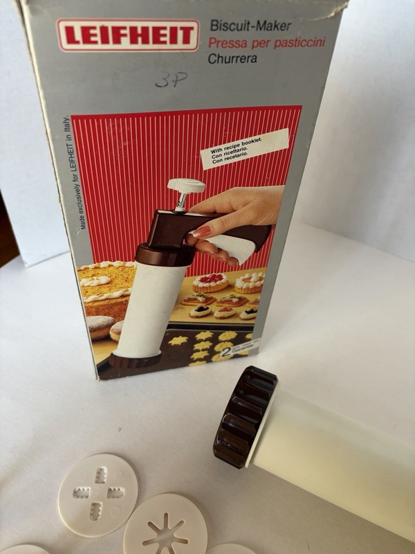 Vintage 1980s Leifheit Biscuit & Cookie Maker Press w/ 9 Molds, Original Box