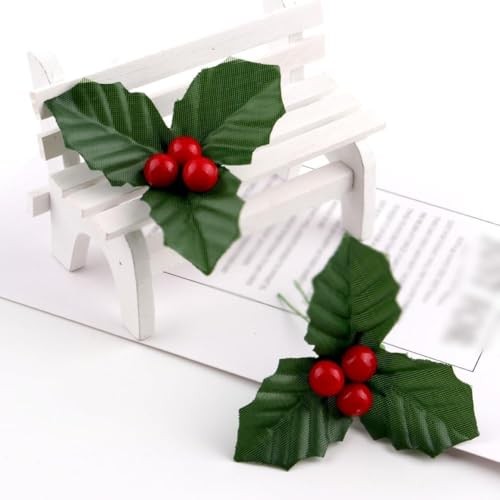 10Pcs Christmas Holly Berries Faux Berry Flowers with Leaves Xmas Berry Red gallery