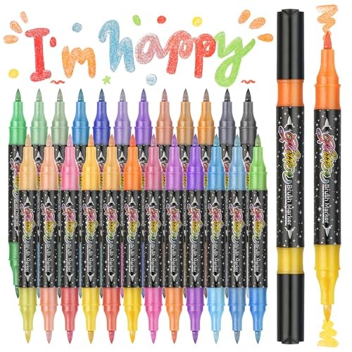 48 Colors Duo Glitter Effect Brush Markers, 24 Pack Water-based Ink Glitter gallery