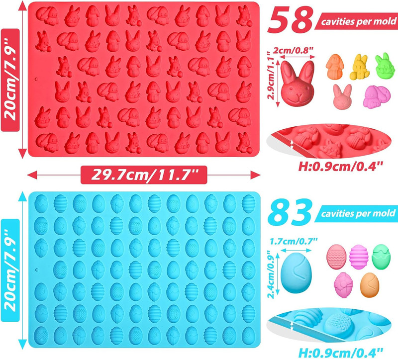 Mini Easter Silicone Molds with Bunny and Easter Egg Shaped, 58-Cavity Bunny Mol gallery
