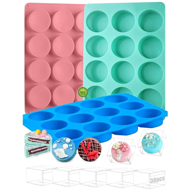 Round Chocolate Cookie Molds Set with Clear Treat Boxes