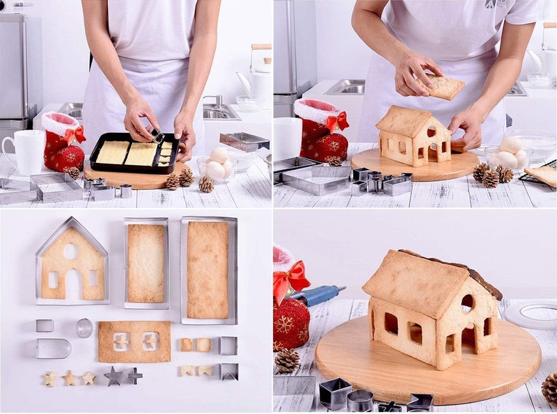18 PCS Gingerbread House Cookie Cutter Set, 3D Stainless Steel Christmas House F gallery