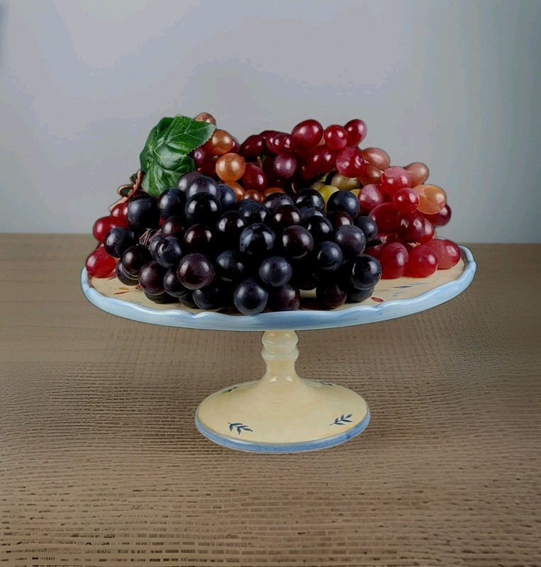 Waverly Provence Footed Cake Plate - Rooster, Floral Scroll, Blue Trim gallery
