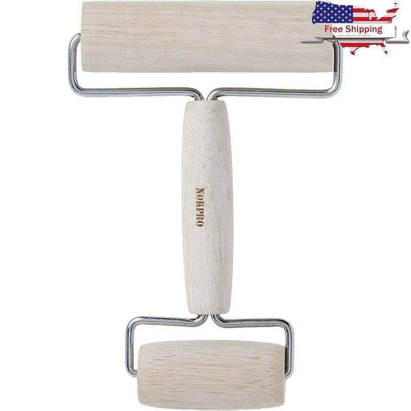 Premium 2-in-1 Pastry Pizza Roller Beech Wood Dough Tool Baking Cookies Pies New