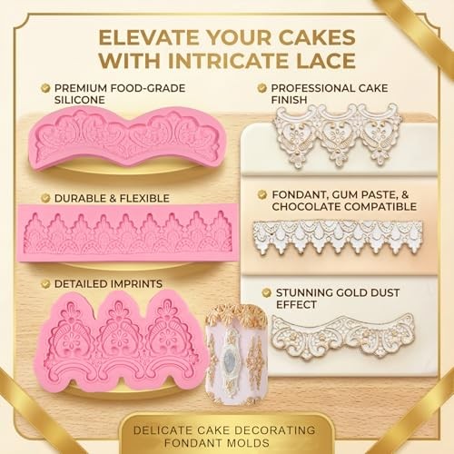 Baroque Embossed Cake Decorating Mold 3pcs, Lace Fondant Silicone Molds for gallery