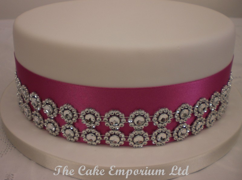 SPARKLING FLOWER DIAMANTE EFFECT TRIM 2 ROW AND 50mm CAKE RIBBON SET