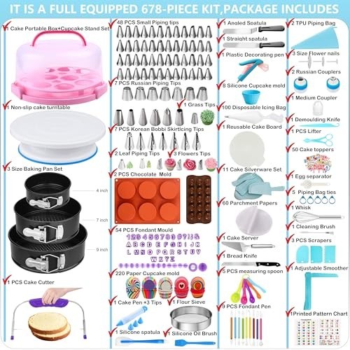 678pcs Cake Decorating Kit - Baking Supplies, Tools, Turntable, Piping Bags & Ti gallery