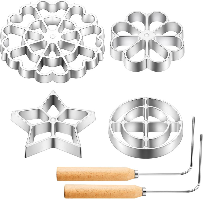 6 Pcs Rosette Iron Mold Set Bunuelos Mold with Handle Cooking Stamp Maker Kit Co gallery