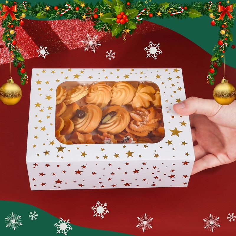 24 Pcs Christmas Cookie Boxes with Window Gold Foil Star Pastry Bakery Boxes gallery