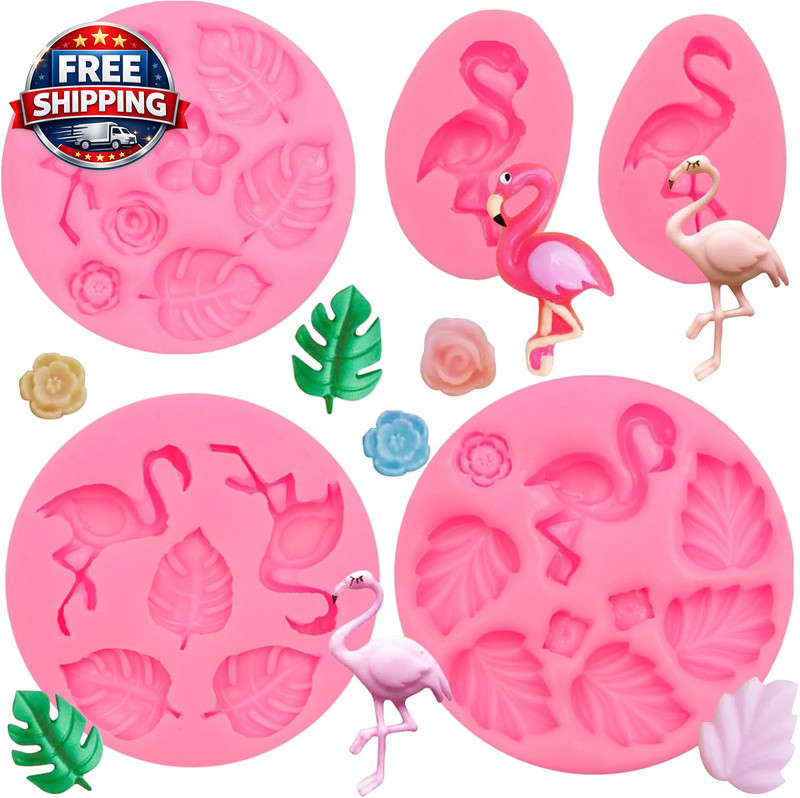 Flamingo Tropical Leaf Silicone Mold 5 Pcs, Monstera Leaves Flower Candy Fondant