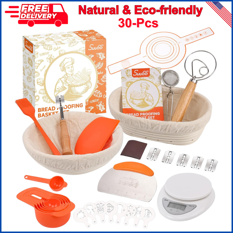 30-Pcs Sourdough Bread Baking Supplies Starter Kit Including 9" Round & 10" Oval