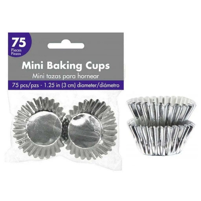 Mini Metallic Silver Foil Cupcake Baking Cups 75pk Muffin Cases Patty Pans Liner