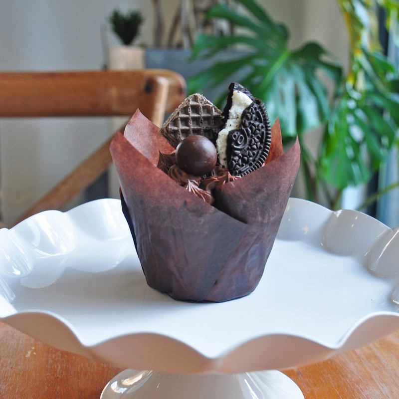 130 PCS Large Brown Tulip Baking Cups 21/4" x 4" Greaseproof Muffin Liners gallery