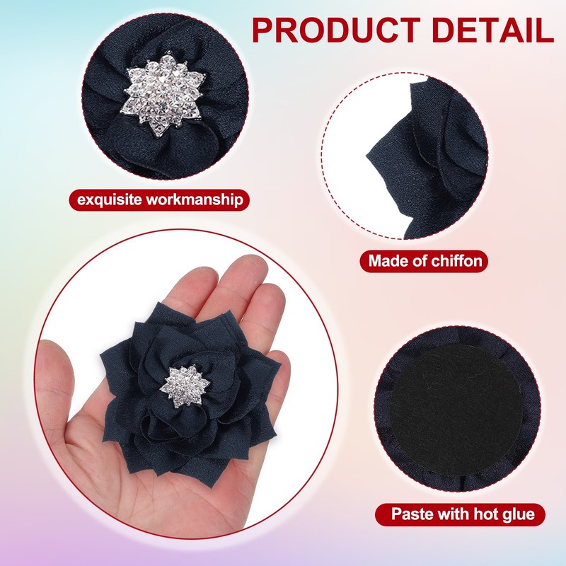 3 Inch 5 Pcs Rhinestone Pearl Chiffon Flower, Dark Blue gallery
