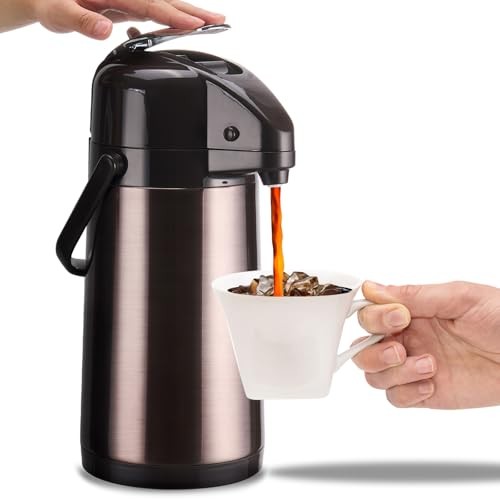 Upgraded Airpot Coffee Carafe with Double Pump, 84.5 Ounces Gold Brown