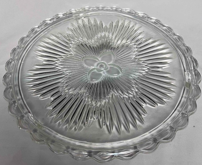 Vintage 1960's Indiana Glass Flower Design #3355 Clear Glass 11-1/4" Cake Plate gallery