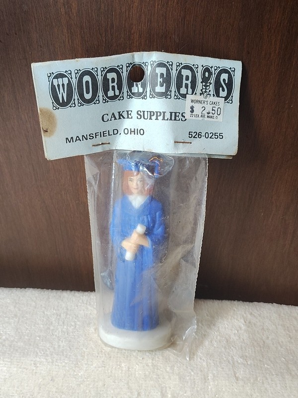 Vintage Worker’s Cake Supplies Woman Blue Graduate Cake Topper Mansfield Ohio