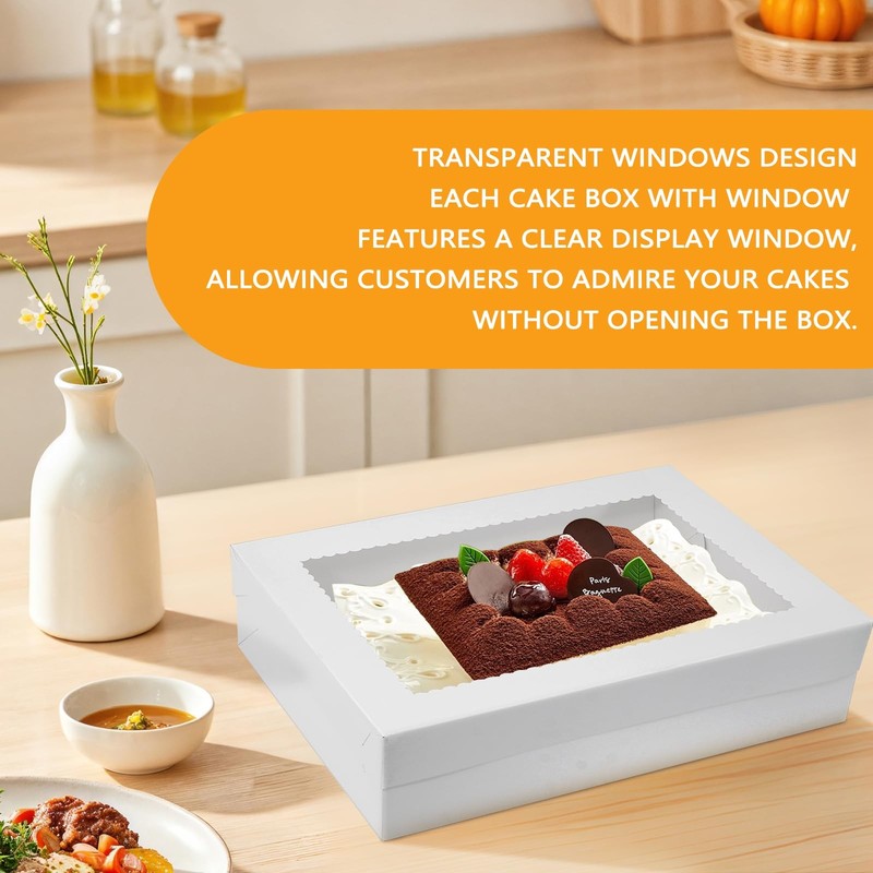 White Bakery Cake Box With Large Window Board Container 6 PCS 19x14x4.5 Inch gallery