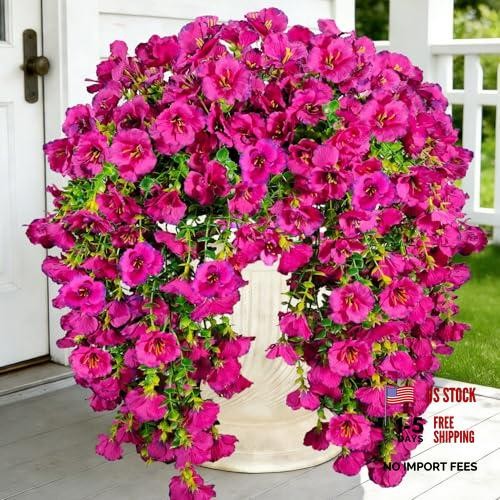 Artificial Hanging Flowers for Outdoors Decor, Fake Silk Hibiscus 4 pcs Fuchsia