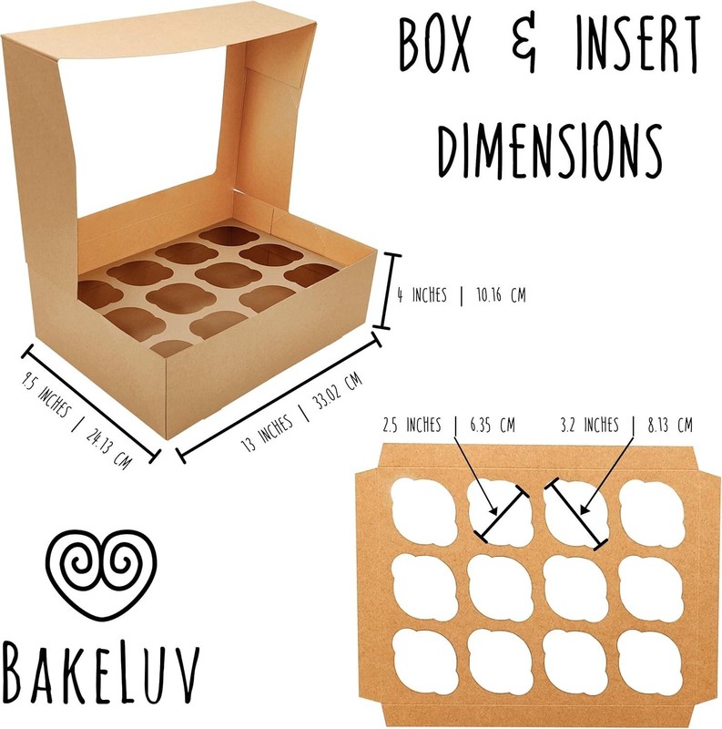 Sturdy 50 Brown 13x9.5x4 Inch Cupcake Boxes, Food Safe Bakery Display Containers gallery