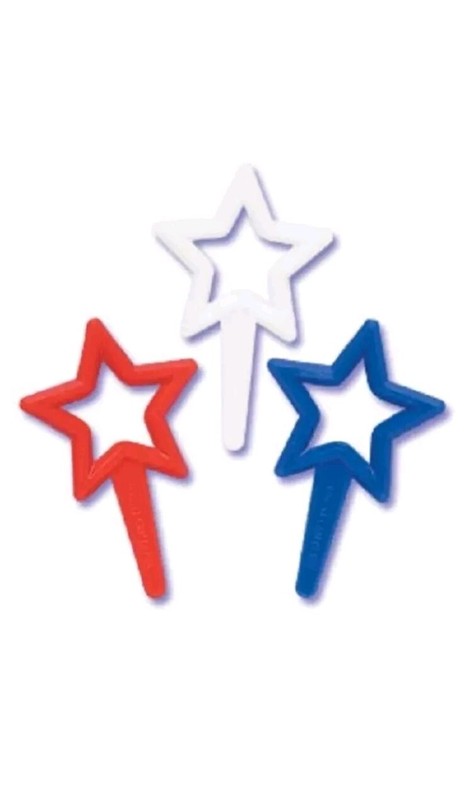 STAR Silhouette Puffy Plastic Cupcake Picks Patriotic Red White Blue (Qty 144)